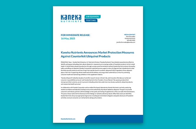 Kaneka Nutrients Announces Market Protection Measures Against Counterfeit Ubiquinol Products